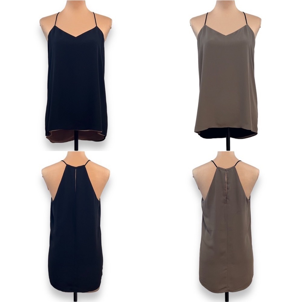 Express Barcelona Cami Reversible Camisole Black Taupe Gray S/Small Keyhole Back
